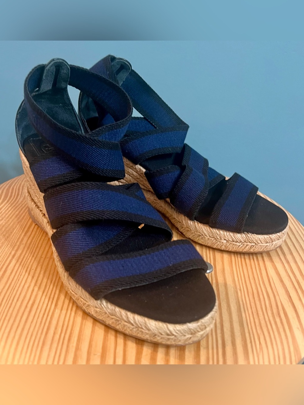 Tory Burch Navy Blue Espadrille Wedge Sandals Size 6B Made in Spain